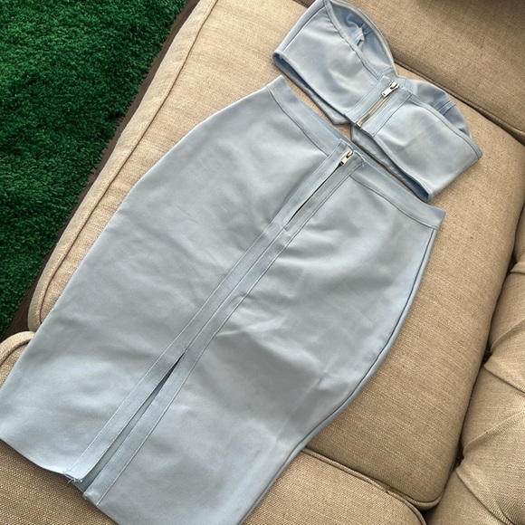 Superdown Revolve Ari Bandeau Bandage Skirt Set in Baby Blue Size Small - Picture 7 of 7